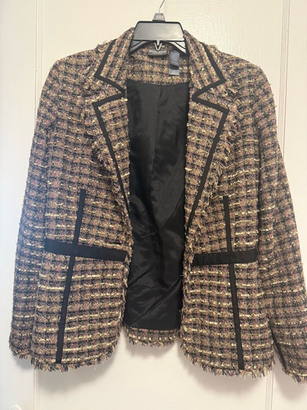 Bisou Bisou Multicolor Tweed Fringe Trim Blazer